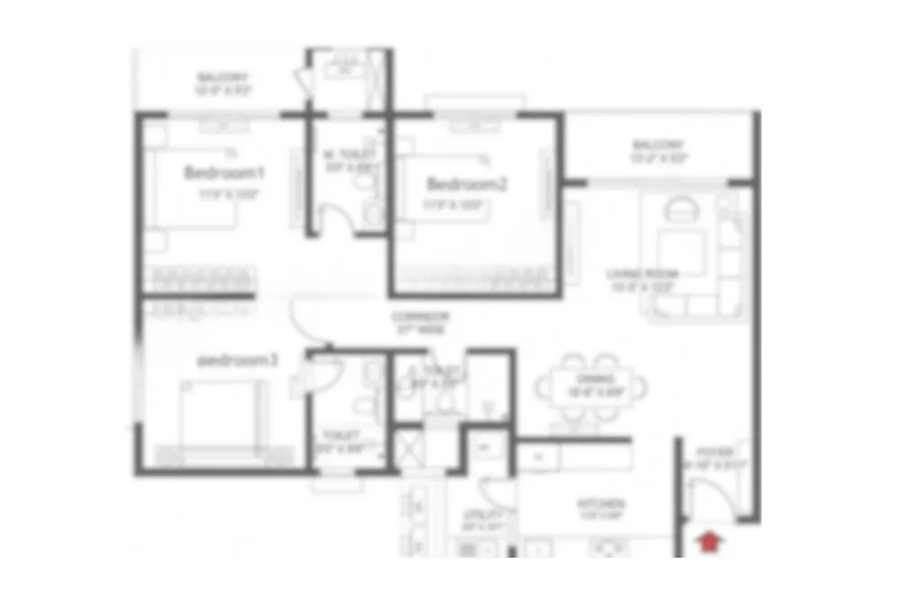 3 BHK Luxe Floor Plan